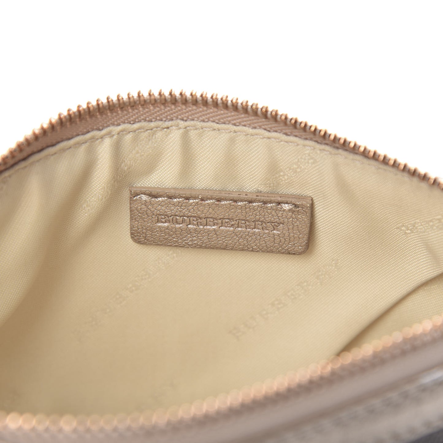 Calfskin Nude Check Medium Cosmetic Pouch Metallic Nude