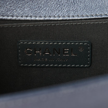 Chanel Metallic Lambskin Perforated Quilted Medium Boy Flap Blue 6 of 14