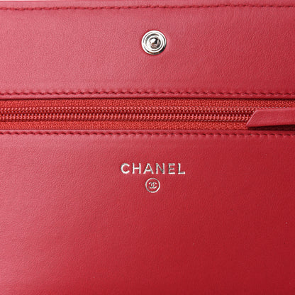 Chanel Caviar Quilted Diamond CC Wallet On Chain WOC Red 9 of 12