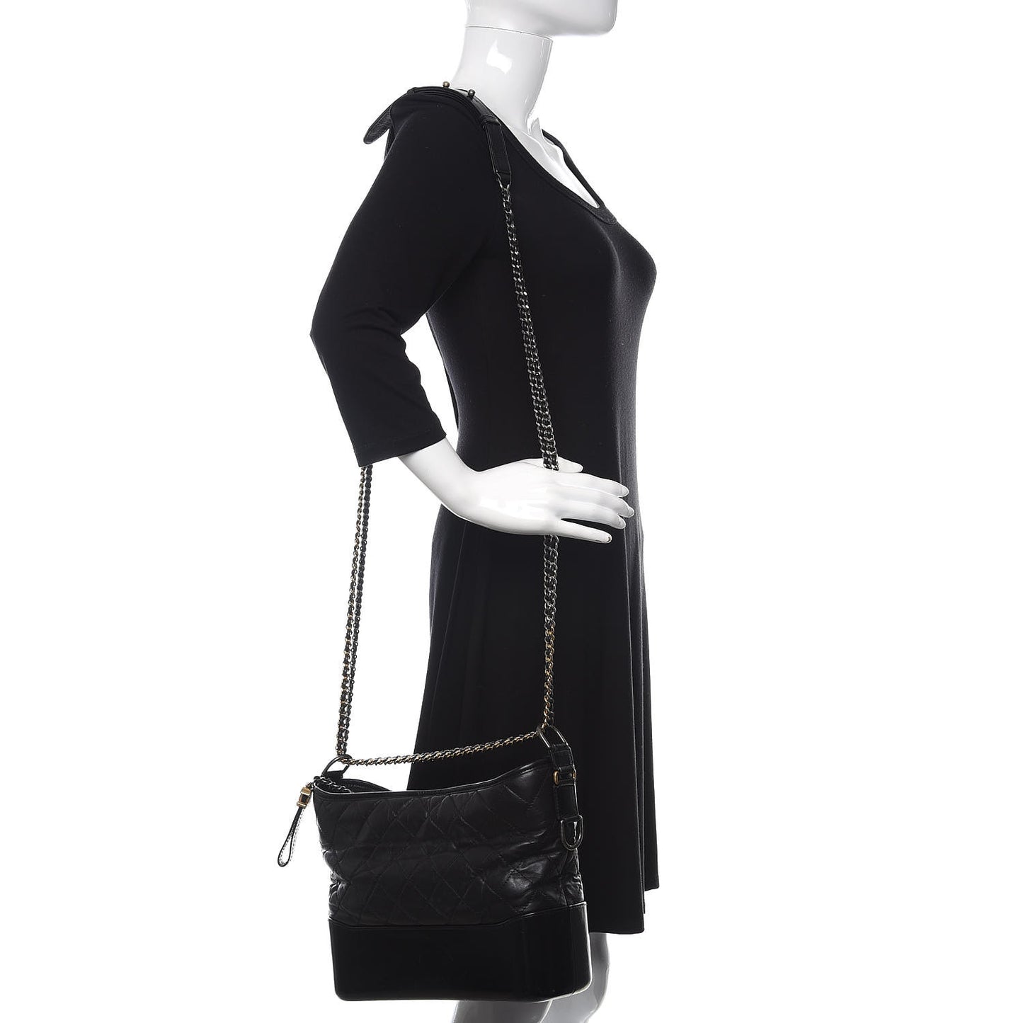 Aged Calfskin Quilted Medium Gabrielle Hobo Black