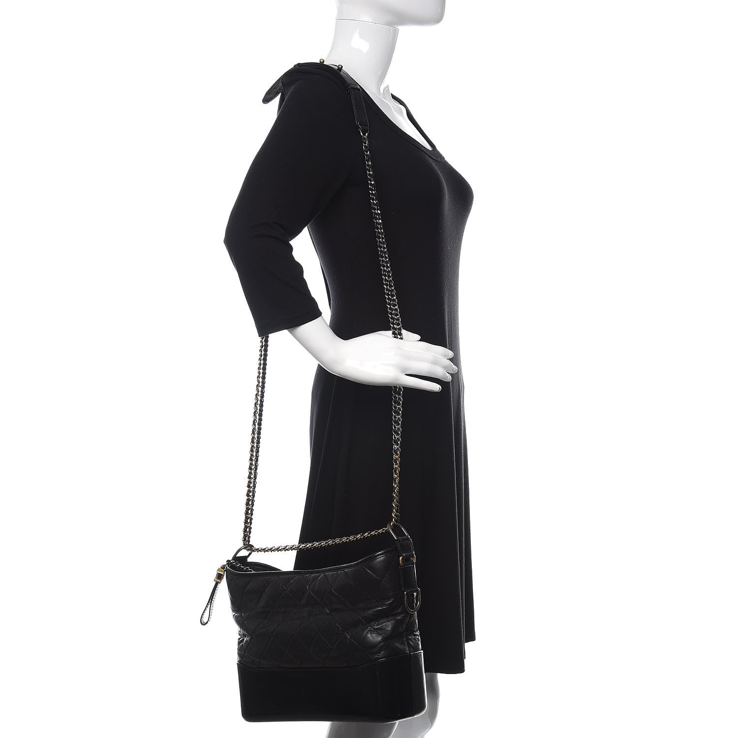 Chanel Aged Calfskin Quilted Medium Gabrielle Hobo Black 3 of 18