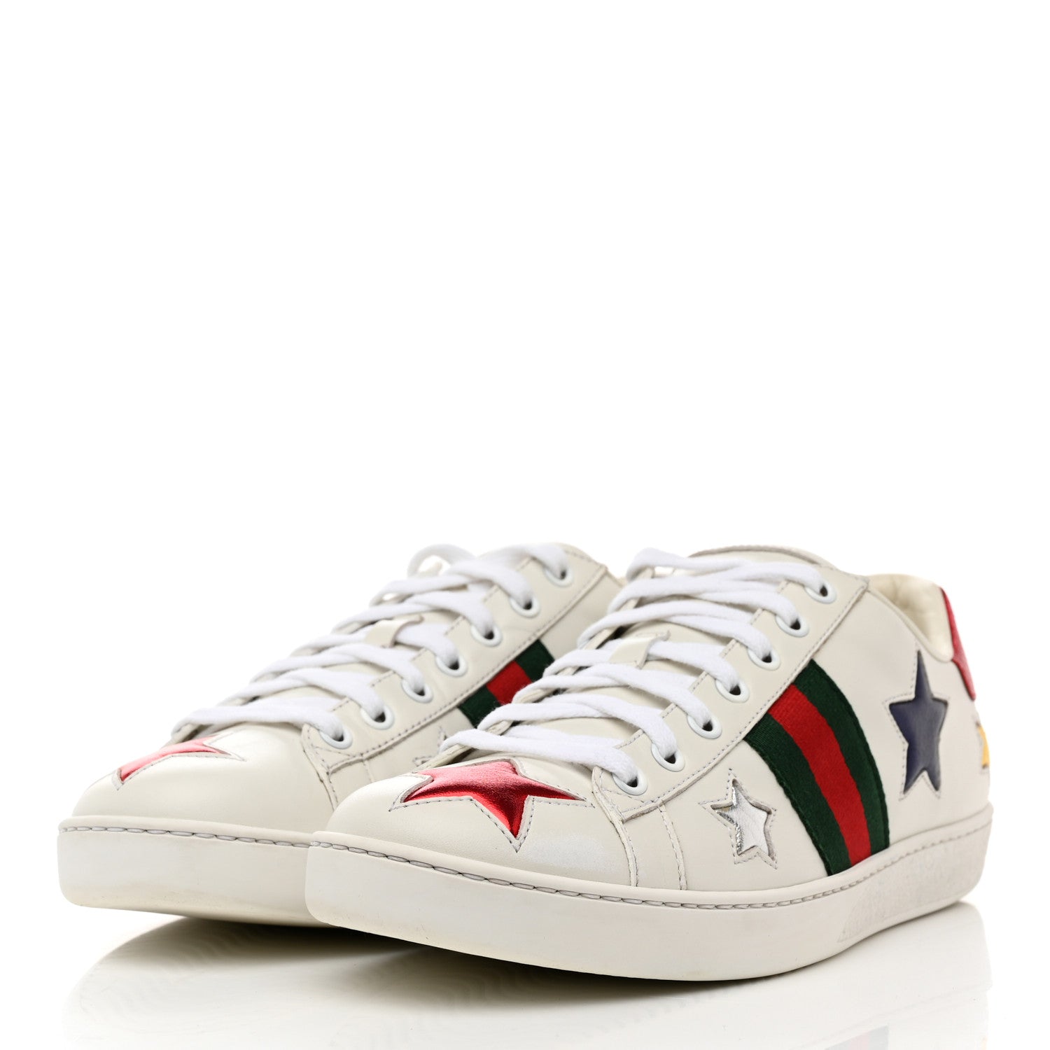 Gucci Calfskin Ayers Web Star Embroidered Womens Ace Sneakers 39 White Multi 3 of 9