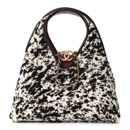 Chanel Pony Hair Printed Chic Lady Small Shopping Tote White Black 1 of 10
