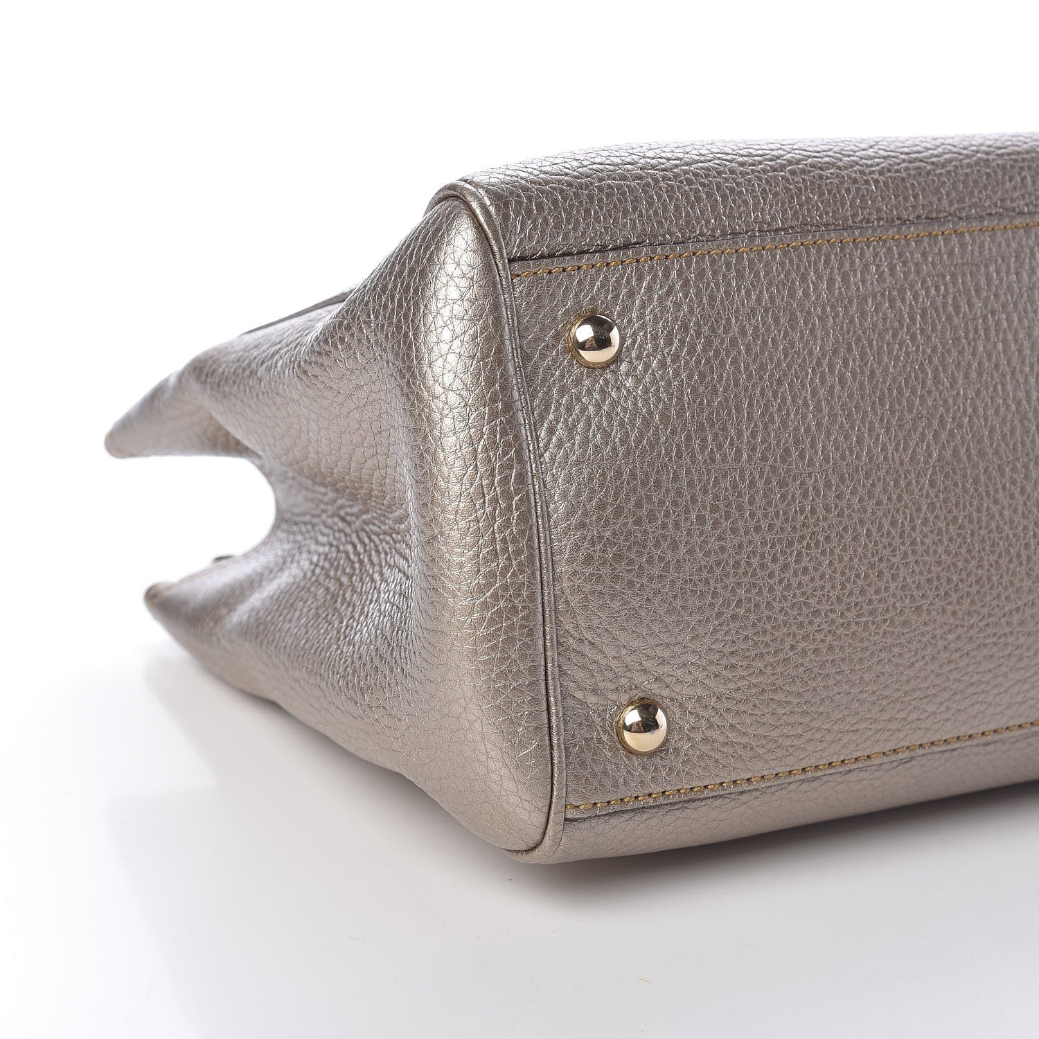 Gucci Metallic Pebbled Calfskin Medium Bamboo Shopper Tote Golden Beige 9 of 10
