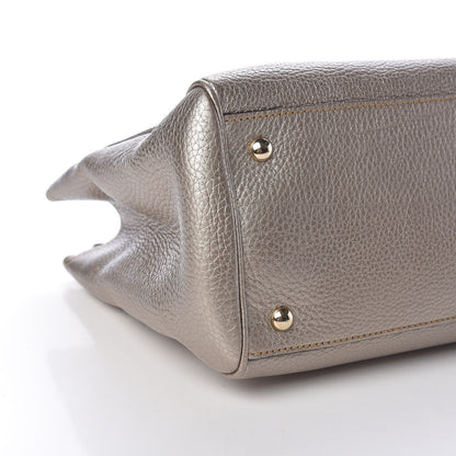 Gucci Metallic Pebbled Calfskin Medium Bamboo Shopper Tote Golden Beige 9 of 10