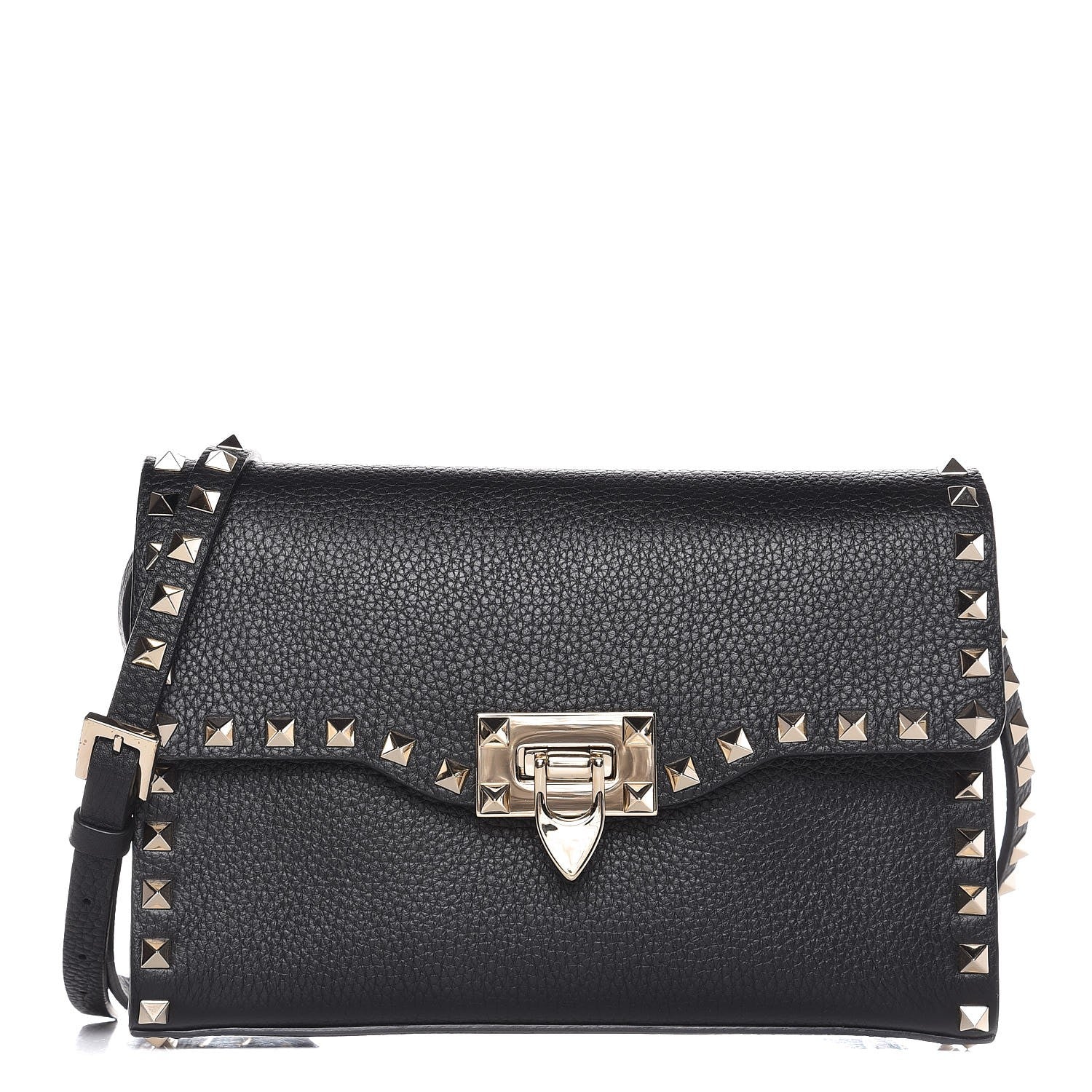Valentino Garavani Pebbled Calfskin Medium Rockstud Flip Lock Crossbody Bag Black 1 of 7
