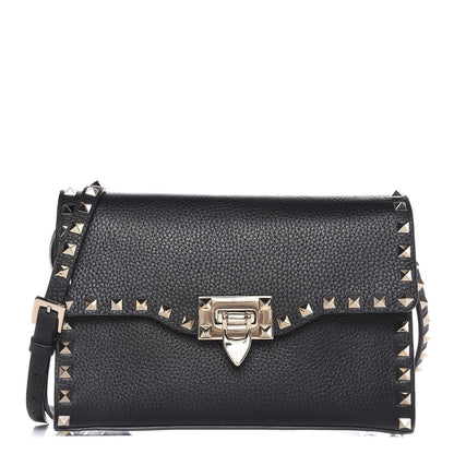 Valentino Garavani Pebbled Calfskin Medium Rockstud Flip Lock Crossbody Bag Black 1 of 7