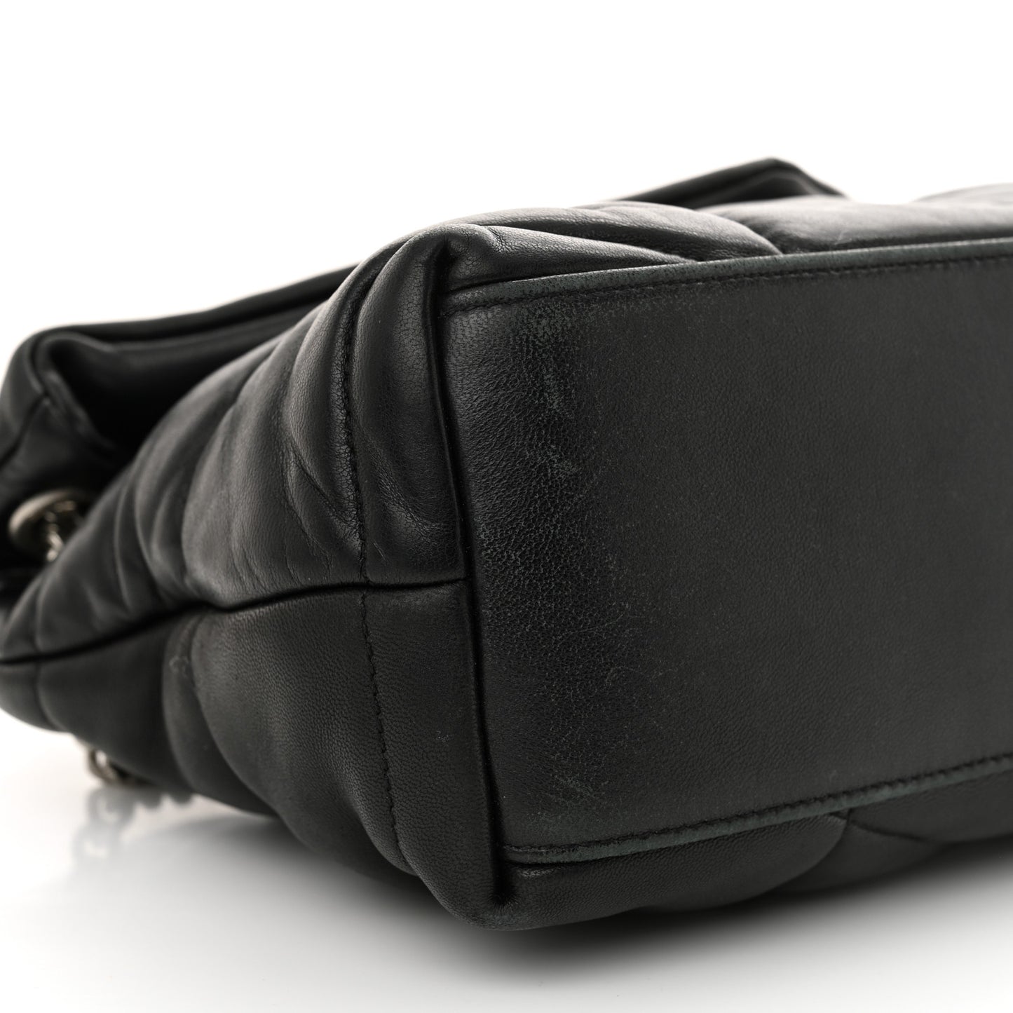 Lambskin Quilted Small Loulou Puffer Monogram Chain Satchel Black