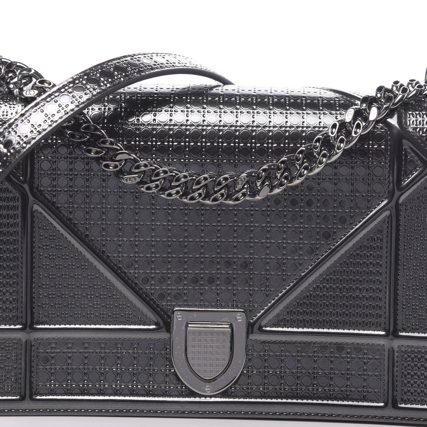 Metallic Patent Micro-Cannage Medium Diorama Flap Bag Onyx Black