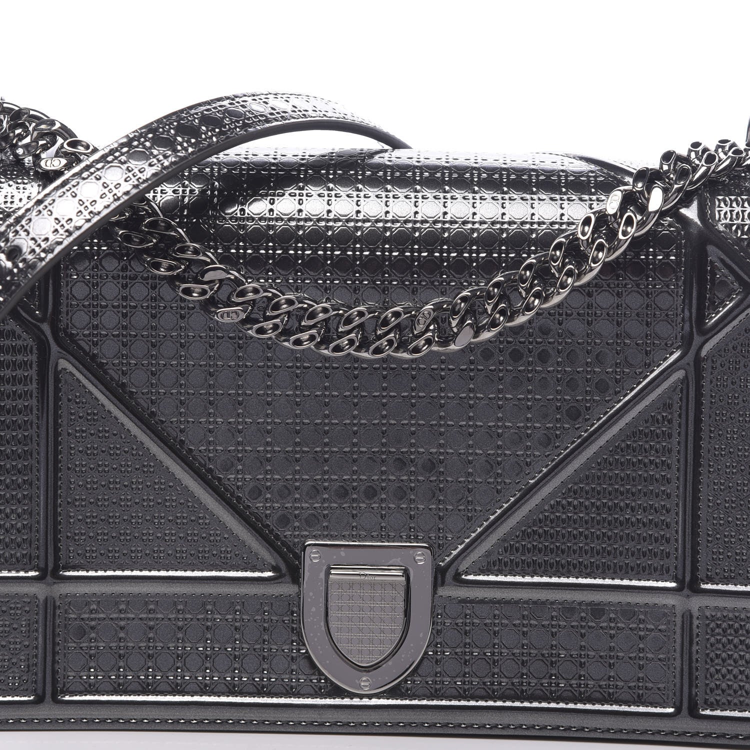 Christian Dior Metallic Patent Micro-Cannage Medium Diorama Flap Bag Onyx Black 8 of 11