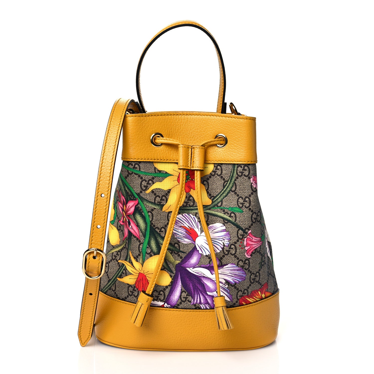 Gucci GG Supreme Monogram Flora Small Ophidia Bucket Bag Beige Multicolor Crop 1 of 11