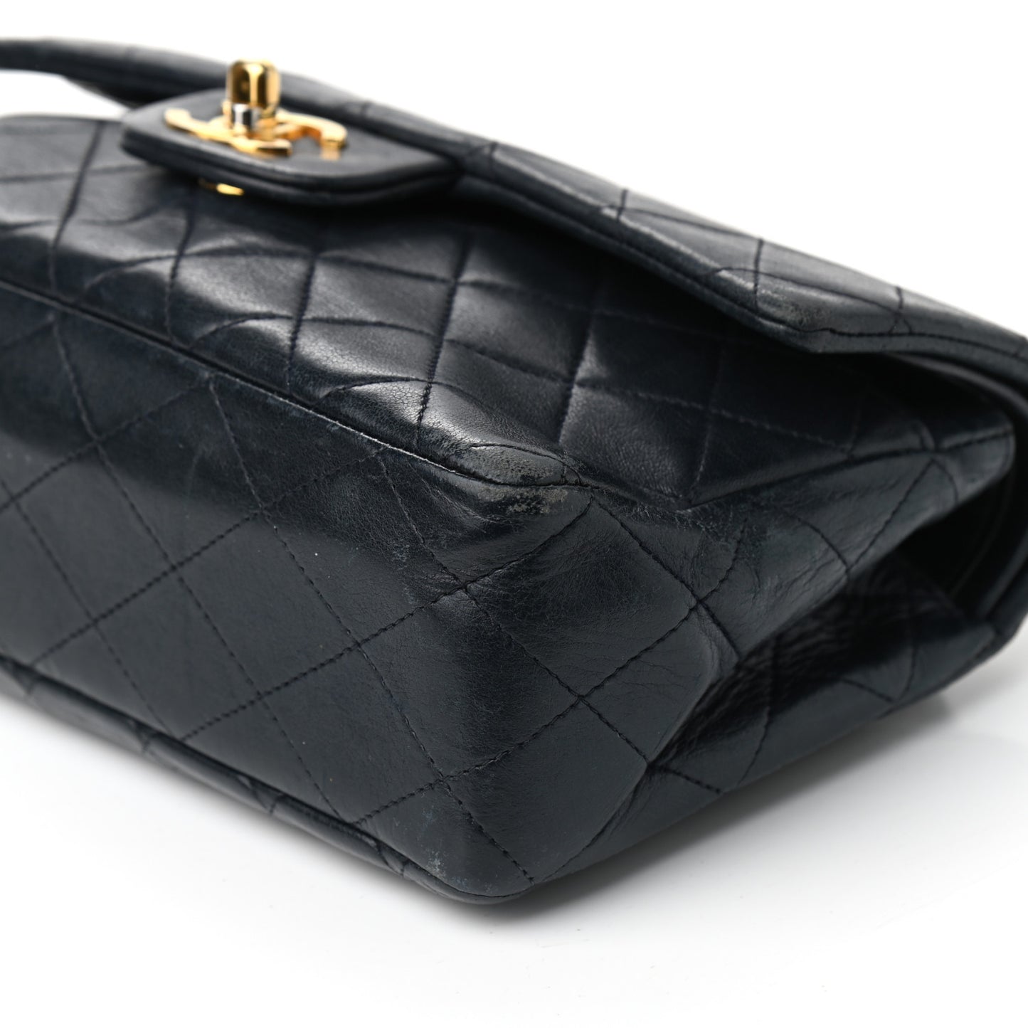 Lambskin Quilted Small Double Flap Navy