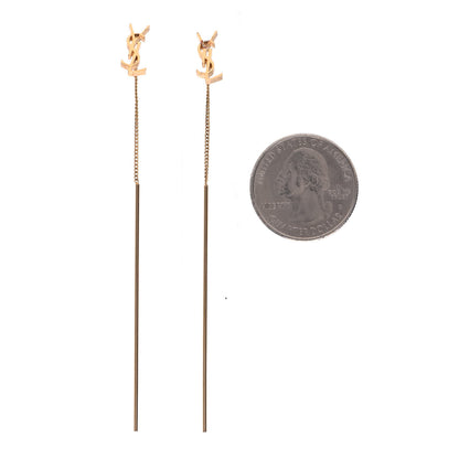 Saint Laurent Metal Monogram Pendant Threader Earrings Gold 2 of 3