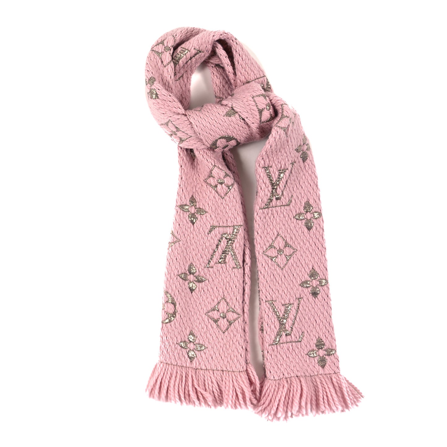 Wool Silk Logomania Shine Scarf Pink