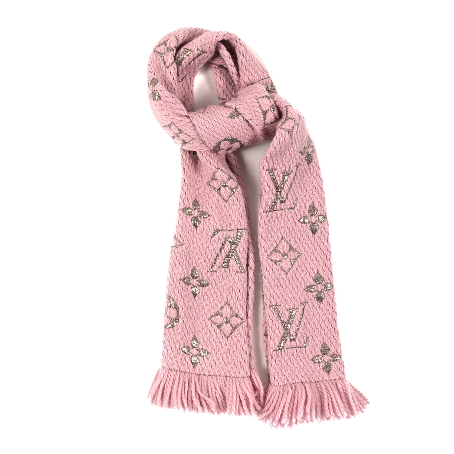 Louis Vuitton Wool Silk Logomania Shine Scarf Pink 1 of 3