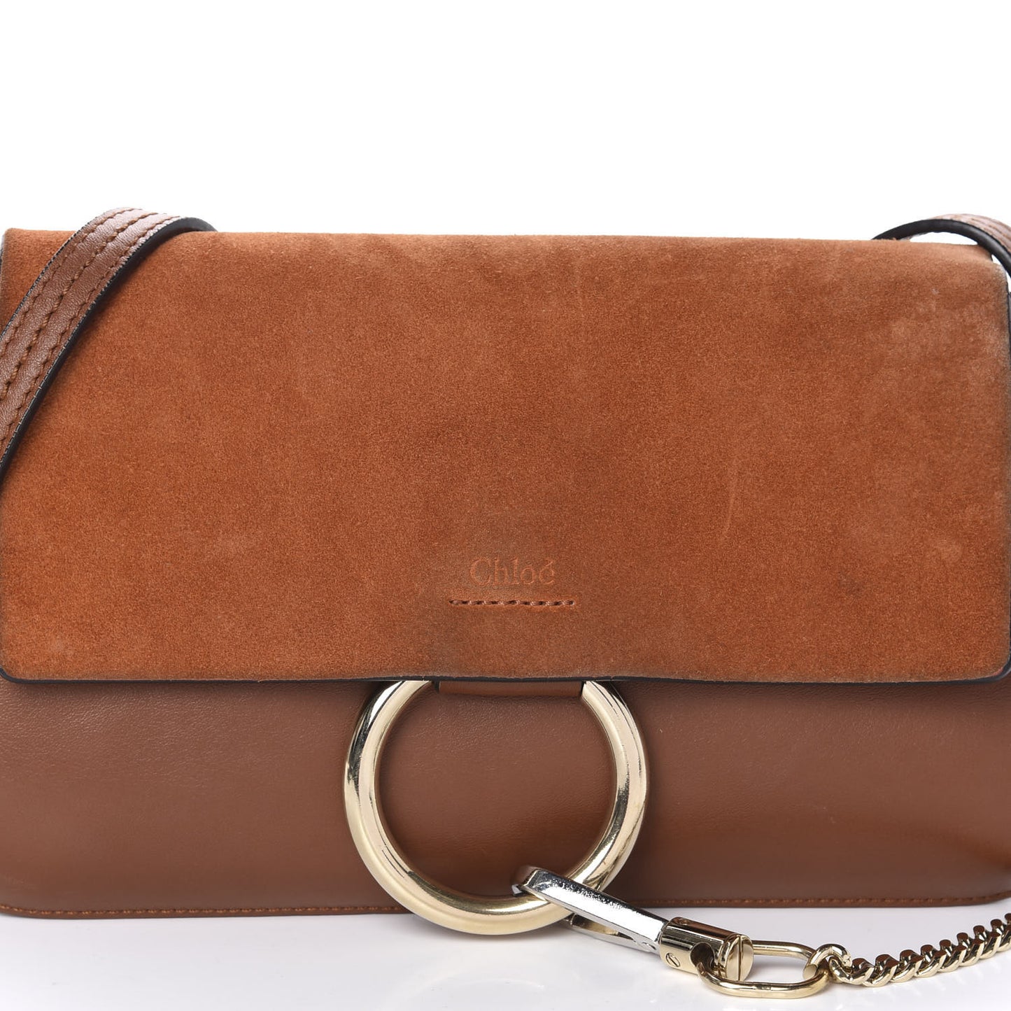 Suede Calfskin Small Faye Shoulder Bag Tobacco