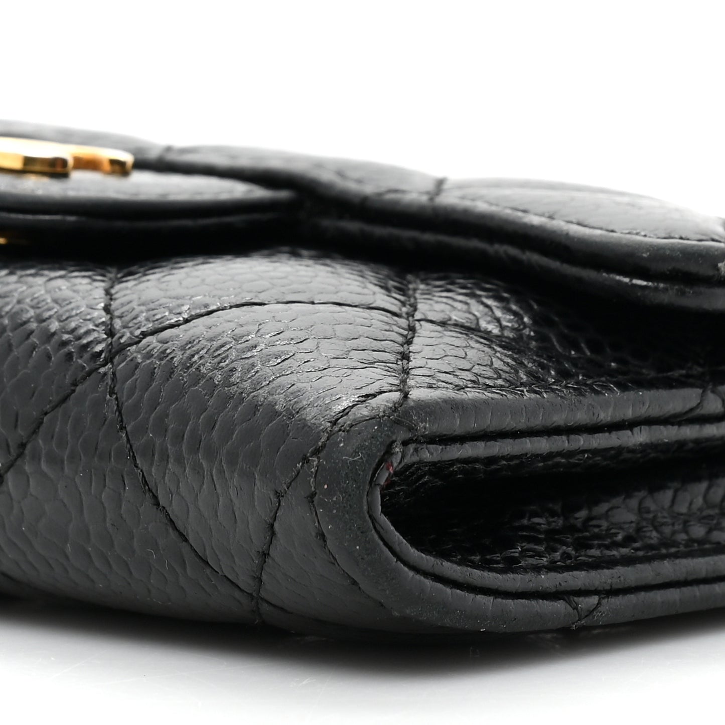 Caviar Quilted Flap Card Holder Wallet Black