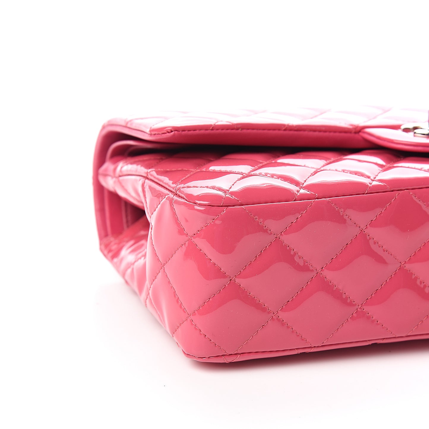 Patent Quilted Medium Double Flap Fuchsia