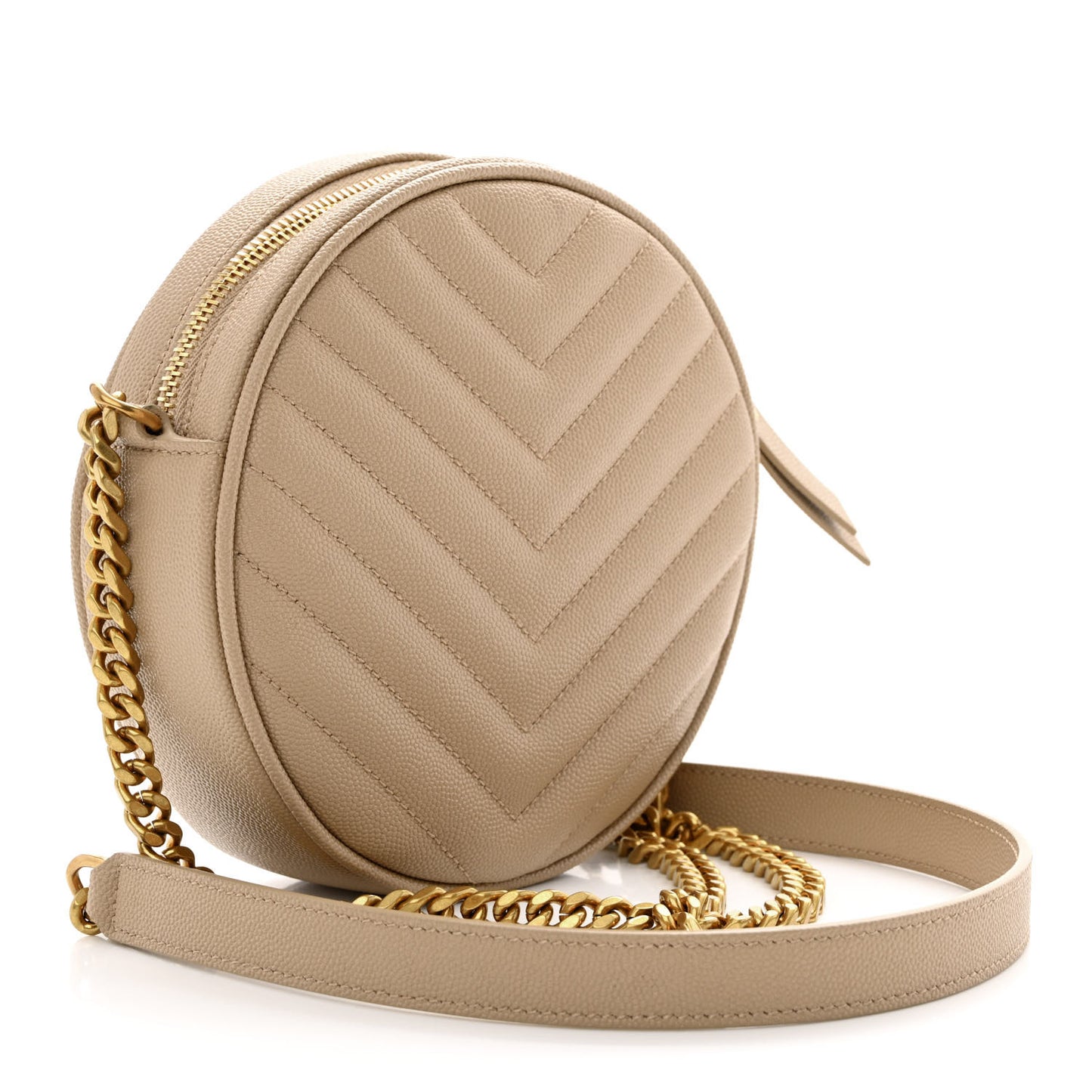 Grain De Poudre Matelasse Chevron Quilted Round Vinyle Camera Bag Dark Beige