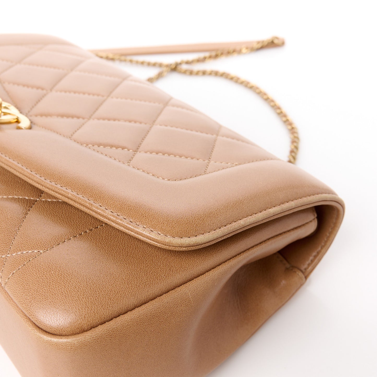 Lambskin Quilted Medium Single Flap Light Brown