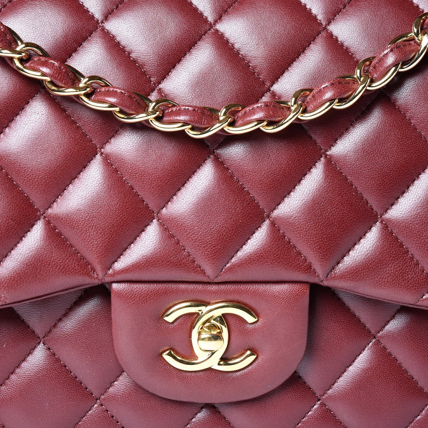 Lambskin Quilted Jumbo Double Flap Burgundy
