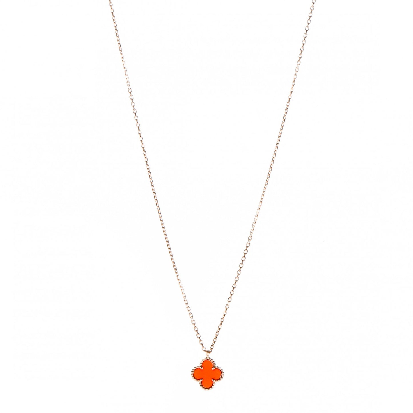 18K Rose Gold Carnelian Sweet Alhambra Pendant Necklace