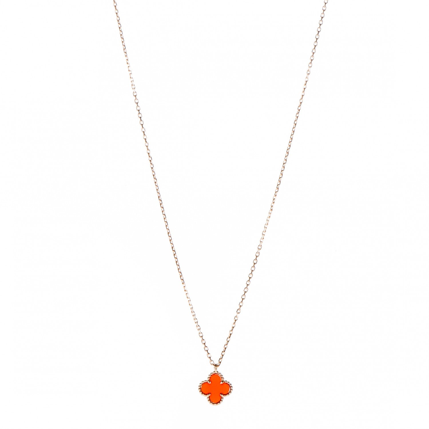 Van Cleef & Arpels 18K Rose Gold Carnelian Sweet Alhambra Pendant Necklace 1 of 6