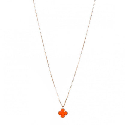 Van Cleef & Arpels 18K Rose Gold Carnelian Sweet Alhambra Pendant Necklace 1 of 6