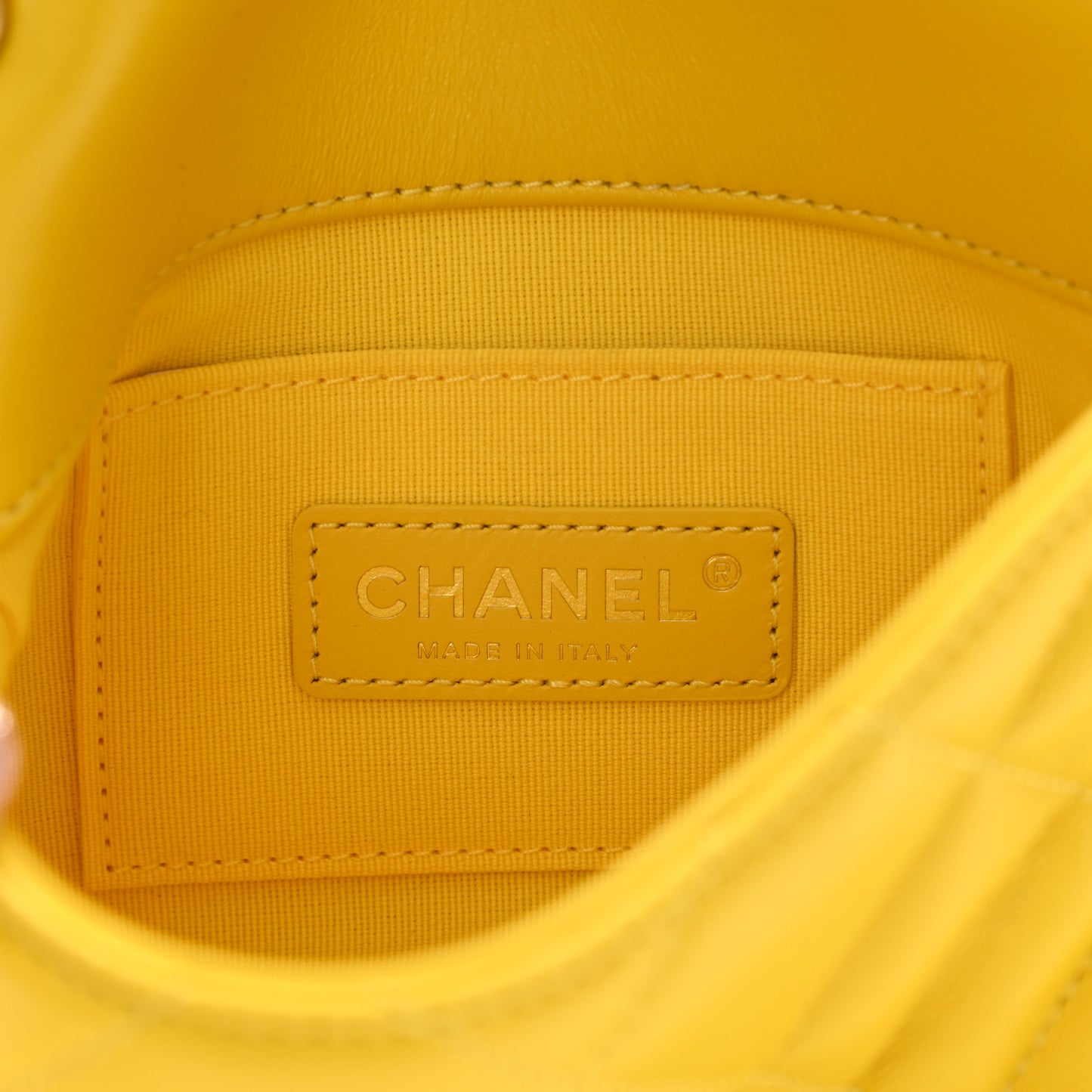 Lambskin Quilted Mini Lacquered Chain Flap Yellow