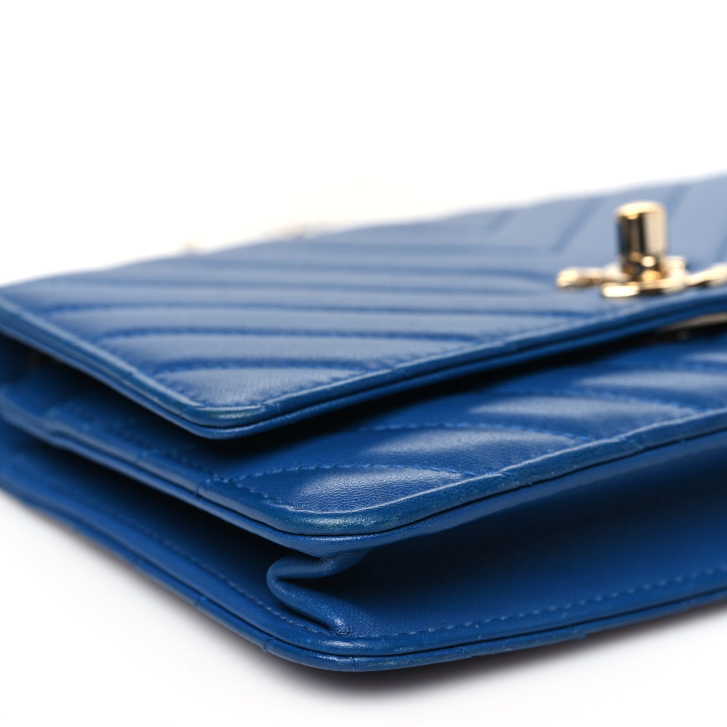 Lambskin Chevron Quilted Trendy CC Wallet On Chain WOC Blue