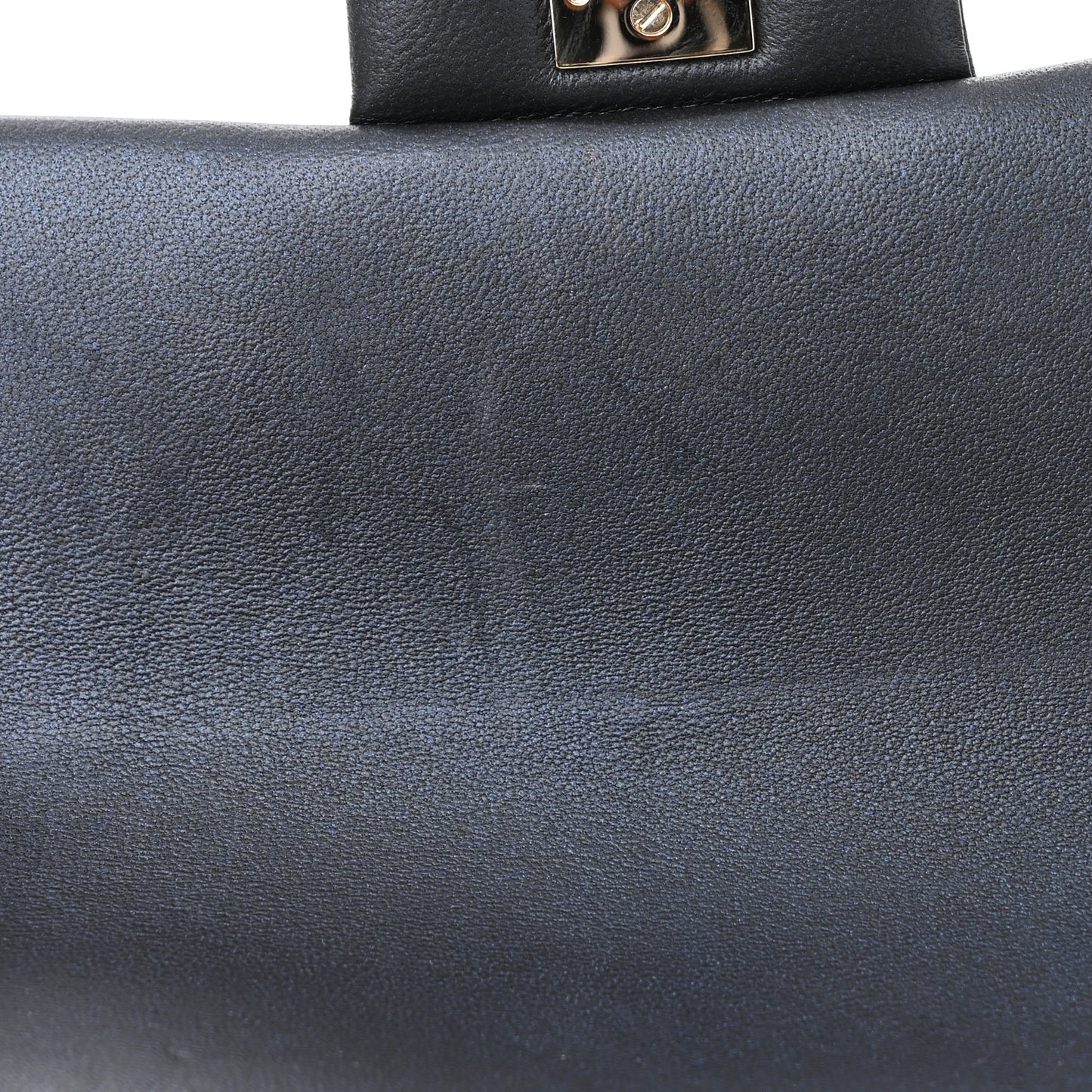Iridescent Lambskin Quilted Mini Top Handle Rectangular Flap Dark Blue