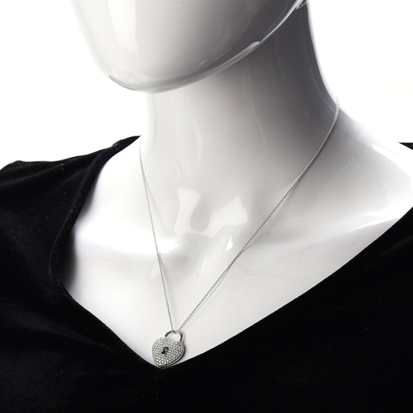 Platinum Diamond Large Heart Lock Pendant Necklace