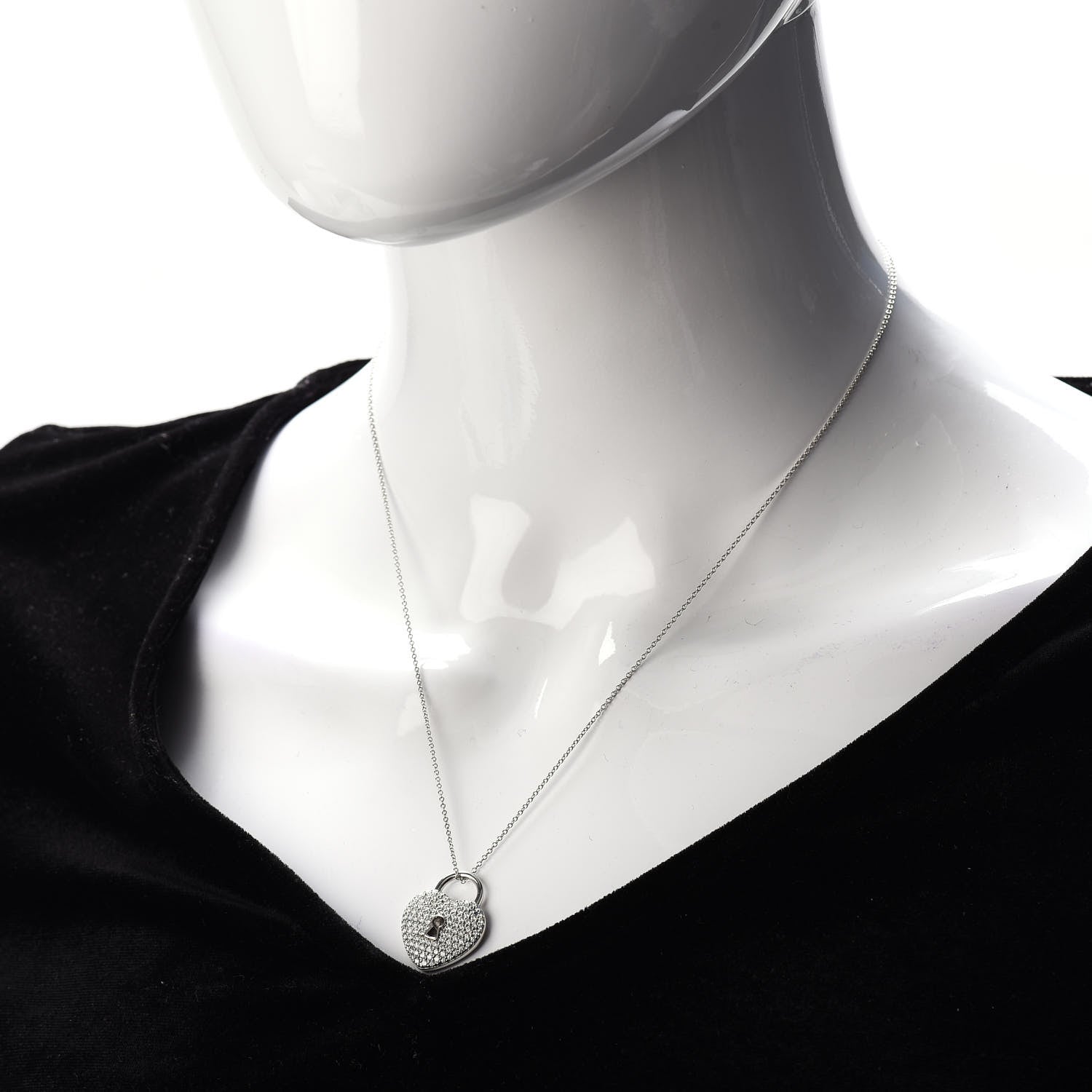Tiffany Platinum Diamond Large Heart Lock Pendant Necklace 2 of 4