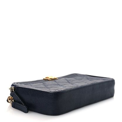 Chanel Caviar Quilted Small Boy Clutch With Chain Dark Blue 4 of 15