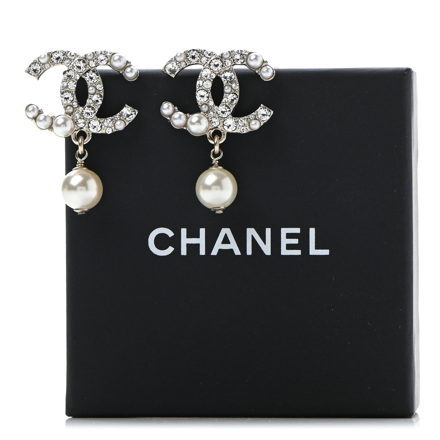 Crystal Pearl CC Drop Earrings Gold