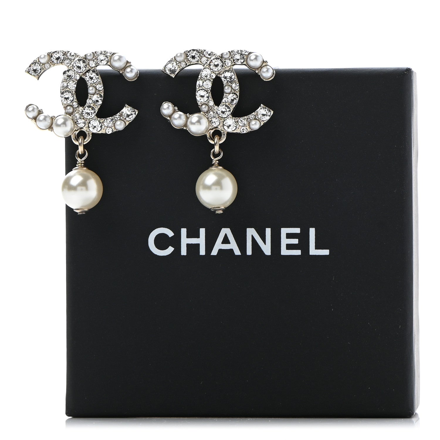 Chanel Crystal Pearl CC Drop Earrings Gold 5 of 5