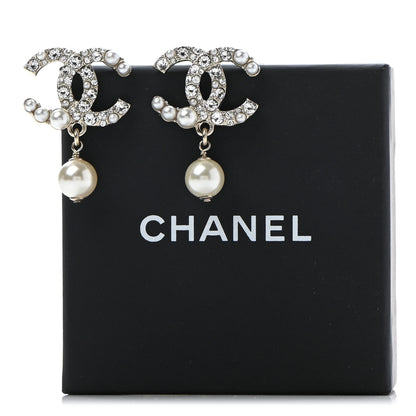 Chanel Crystal Pearl CC Drop Earrings Gold 5 of 5