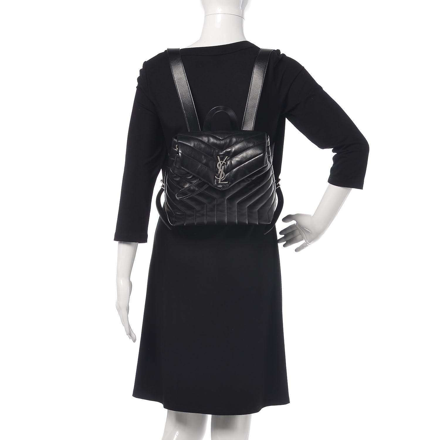 Saint Laurent Calfskin Y Quilted Monogram Small Loulou Backpack Black 2 of 12