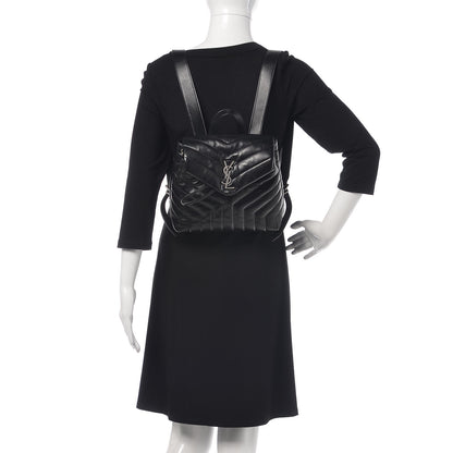 Saint Laurent Calfskin Y Quilted Monogram Small Loulou Backpack Black 2 of 12