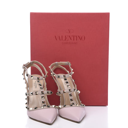 Valentino Garavani Pebbled Calfskin Rockstud Ankle Strap Pumps 37 Poudre 10 of 10