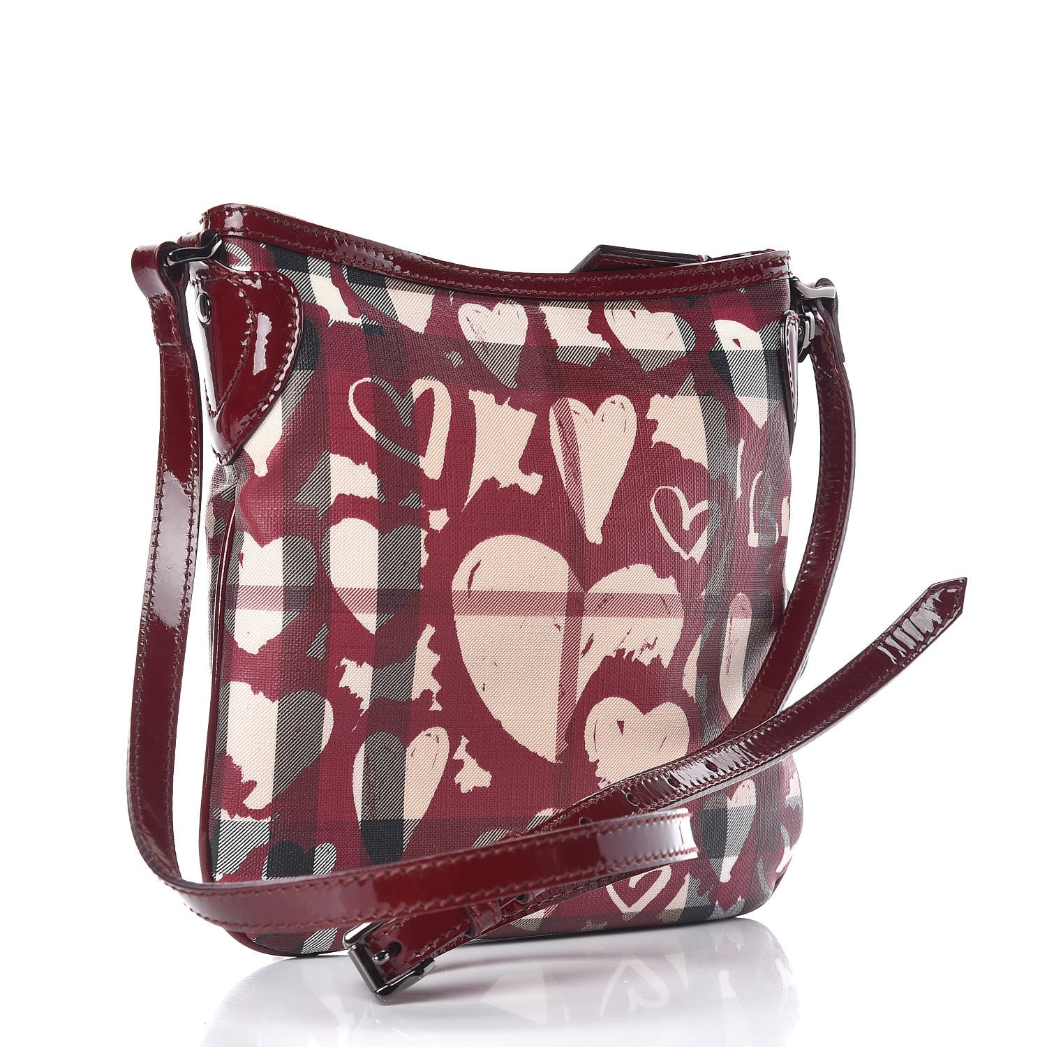 Burberry Nova Check Heart Crossbody Clutch Bag Berry Red 3 of 15