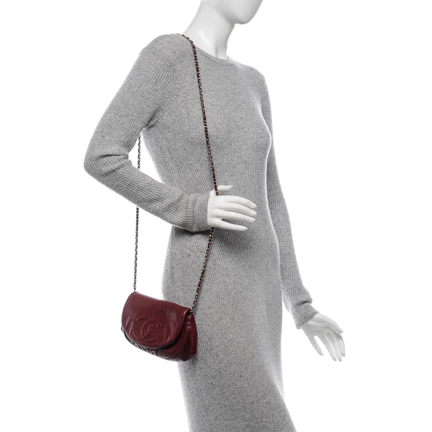 Chanel Caviar Half Moon Wallet On Chain WOC Dark Red 2 of 8