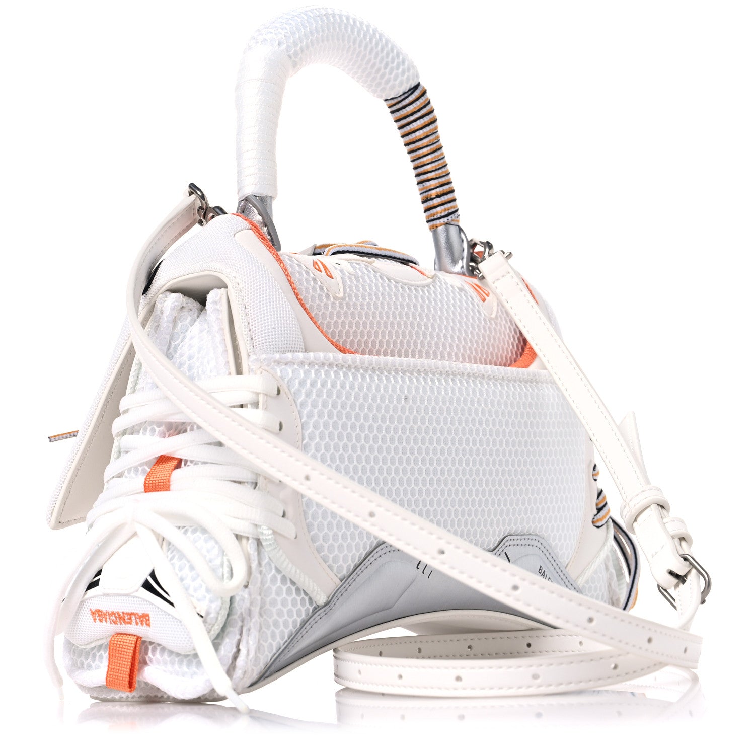 Balenciaga Faux Calfskin Fabric Glow In The Dark Small Sneakerhead Top Handle Bag White Orange 3 of 9