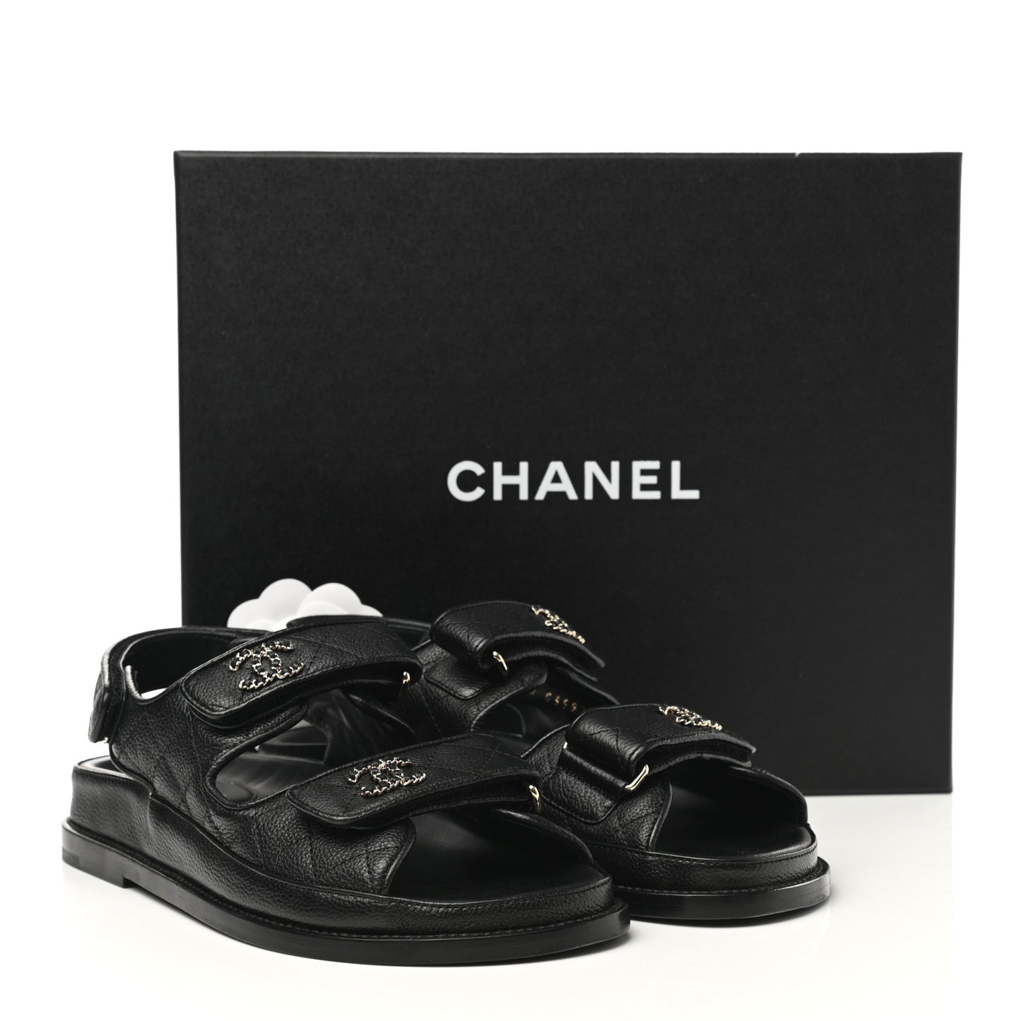 Grained Calfskin Velcro Dad Sandals 36.5 Black