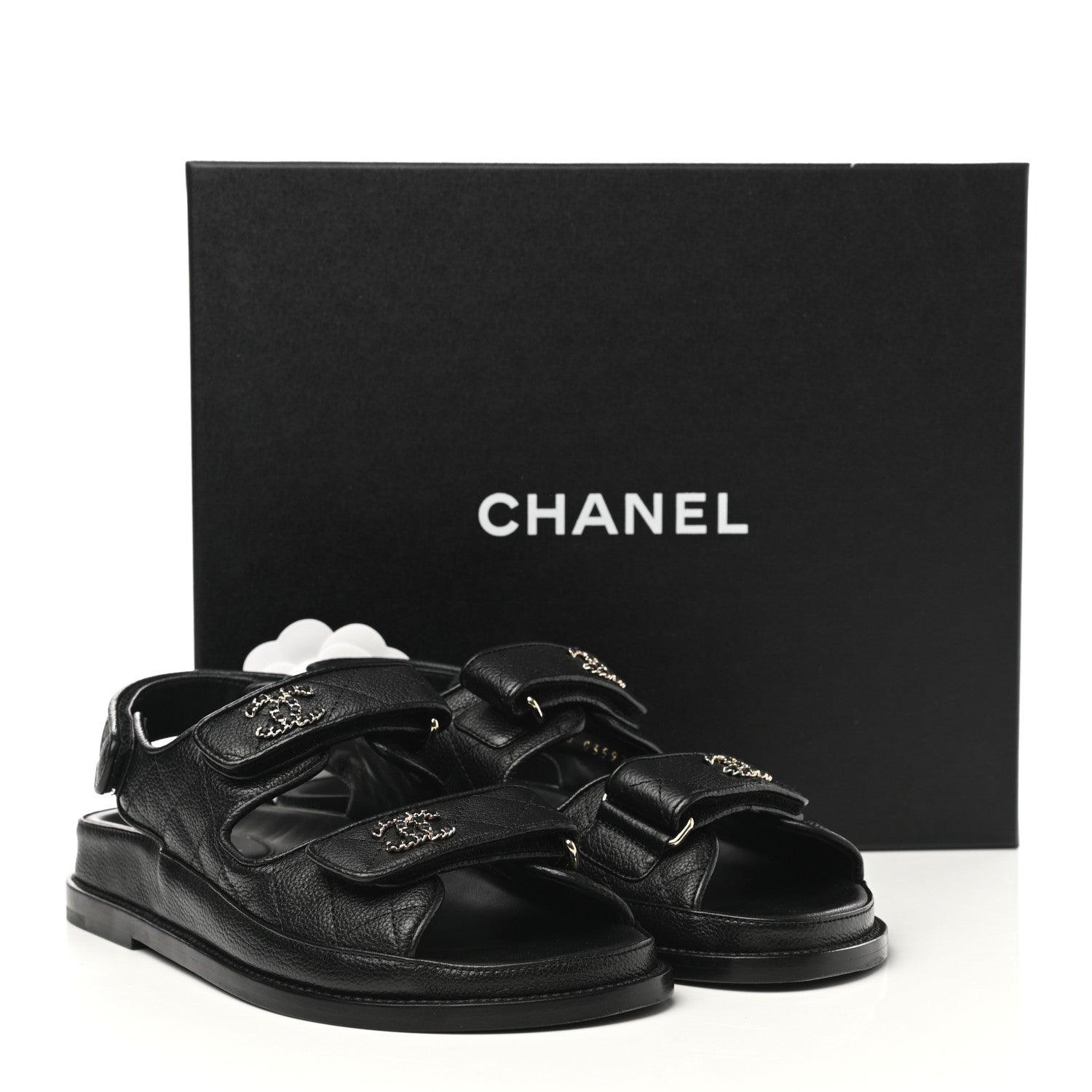 Chanel Grained Calfskin Velcro Dad Sandals 36.5 Black 10 of 10