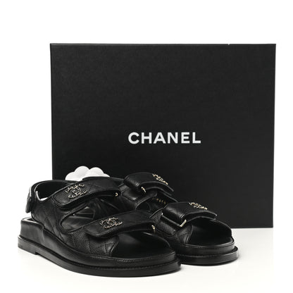 Chanel Grained Calfskin Velcro Dad Sandals 36.5 Black 10 of 10
