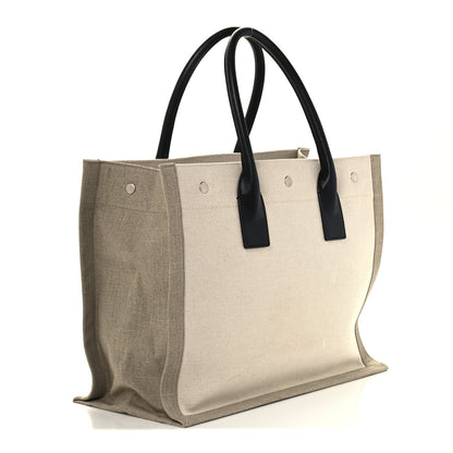 Saint Laurent Linen Calfskin Small Rive Gauche Tote Greggio Natural 3 of 10