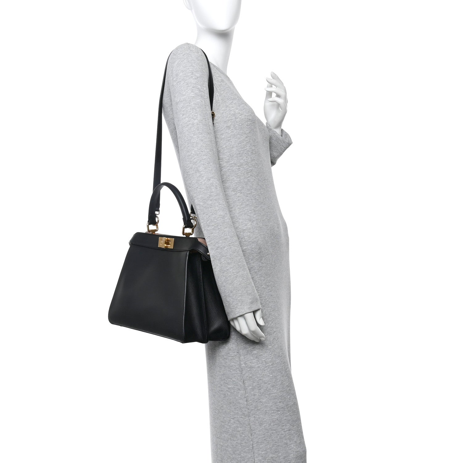 Fendi Vitello Seta Shiny Nappa Medium Peekaboo I SEE U Satchel Black Light Rose 2 of 11