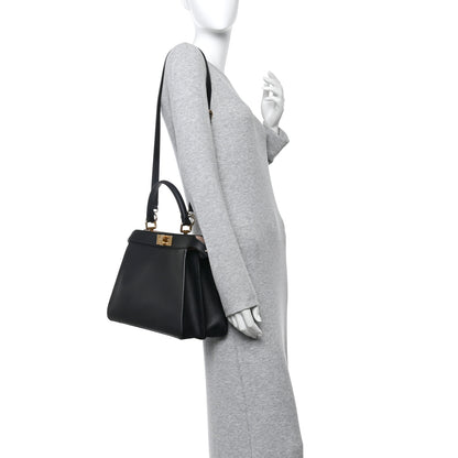 Fendi Vitello Seta Shiny Nappa Medium Peekaboo I SEE U Satchel Black Light Rose 2 of 11