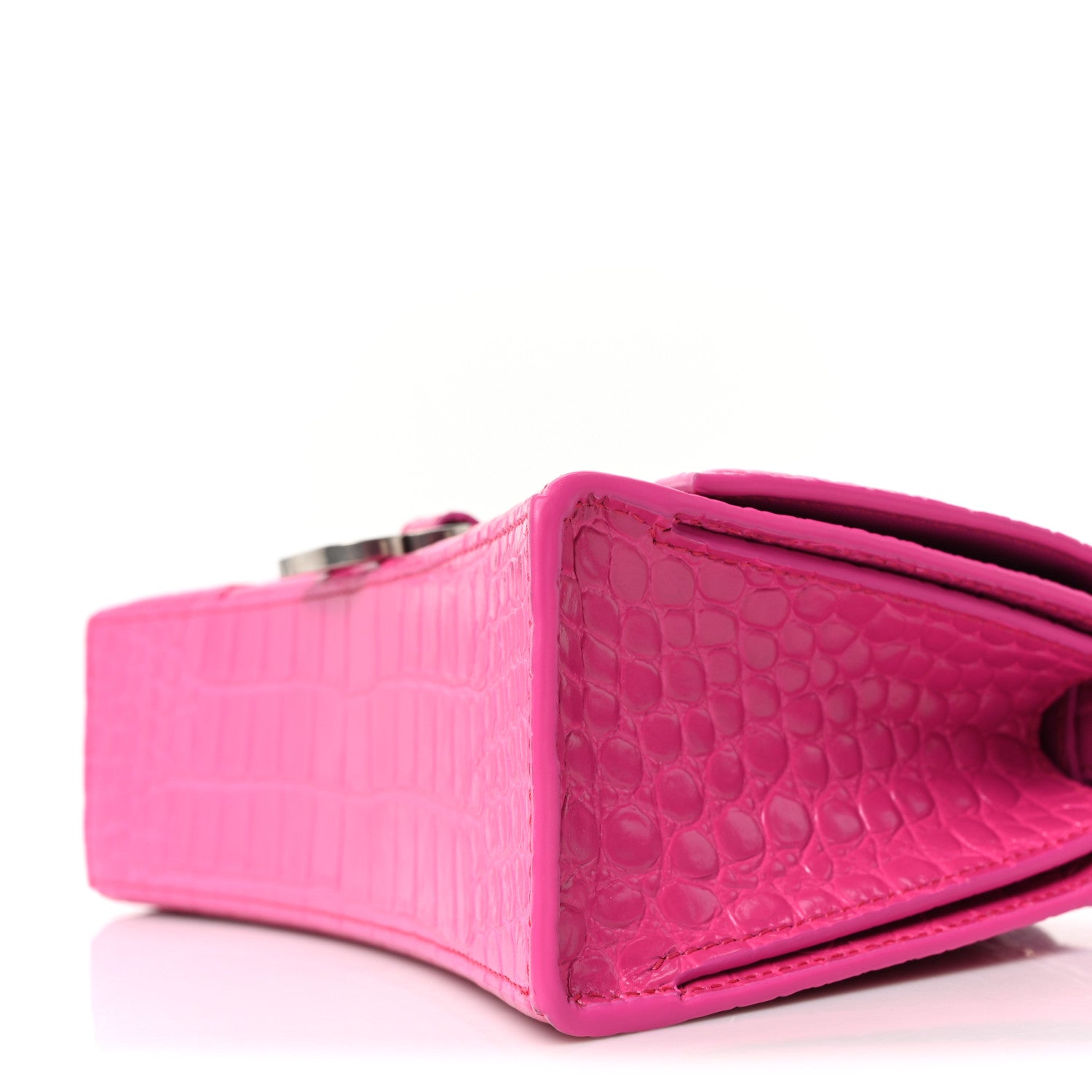 Balenciaga Shiny Calfskin Crocodile Embossed Small Hourglass Sling Shoulder Bag Fuchsia 9 of 9